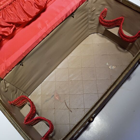 Vintage Skyway Tweed Train Case Cosmetic Luggage Red Lining Old Money Academia - Picture 11 of 14